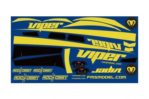 FMS 70MM Super Viper decal sheet with yellow and black graphics