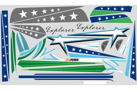 1020mm F3A decal sheet with blue stars and green stripes for RC models.