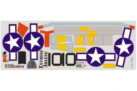 P-51D Red Tail decal sheet with military stars and 'Duchess Arlene' text