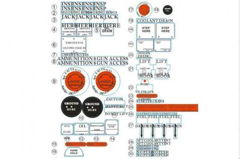 Decal sheet for 1400mm P-51D Red Tail with operational instructions and warnings.