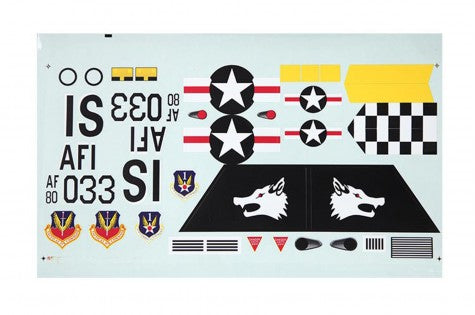 F-15 V2 decal sheet featuring military insignia, markings, and wolf graphics.