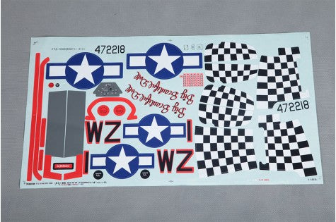 P-51D decal sheet with star insignias and checkered patterns for RC models