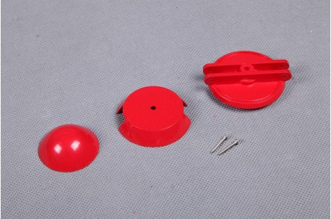 Red Moa Spinner parts including dome, base, and screws for RC model assembly