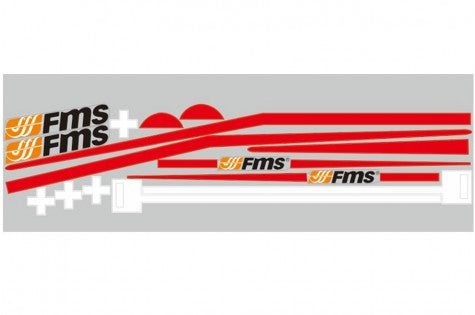 FMS logo stickers in red and white for RC models