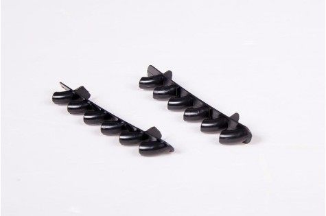 Two black propellers for RC airplanes displayed on white background