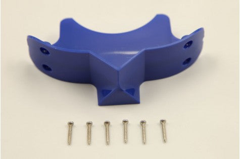 Blue RC landing gear insert with six screws for mounting