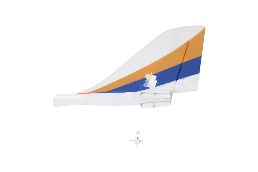 70MM Avanti V3 vertical stabilizer with blue and orange stripes.