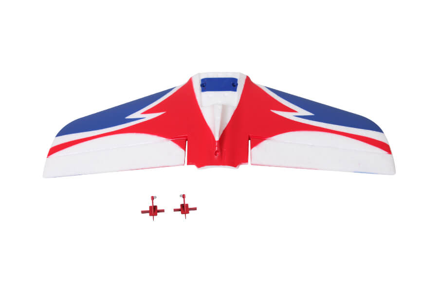 70MM Avanti V3 horizontal stabilizer in red, white, and blue design with mounting pins.