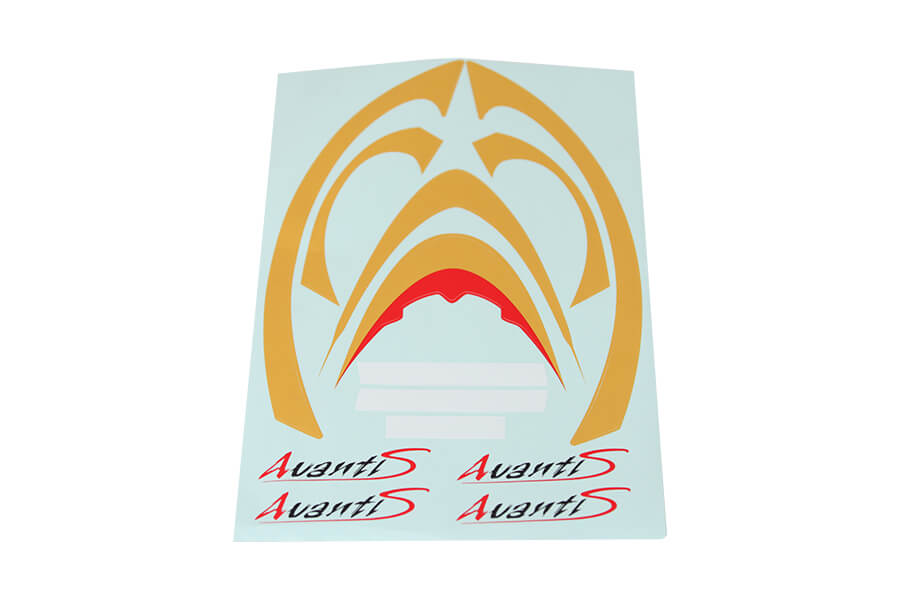 70MM Avanti V3 decal sheet with gold and red designs