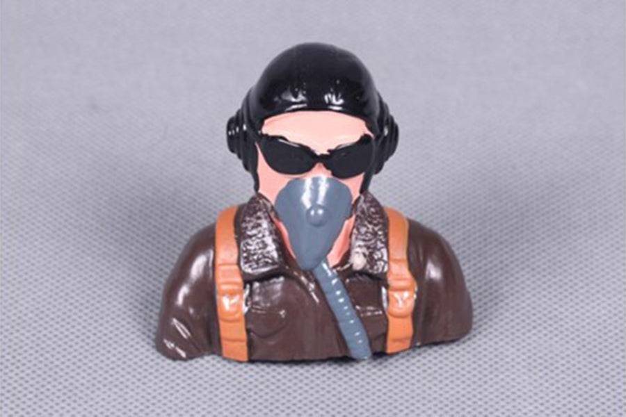 Pilot figurine with sunglasses and mask, ideal for RC model enthusiasts.