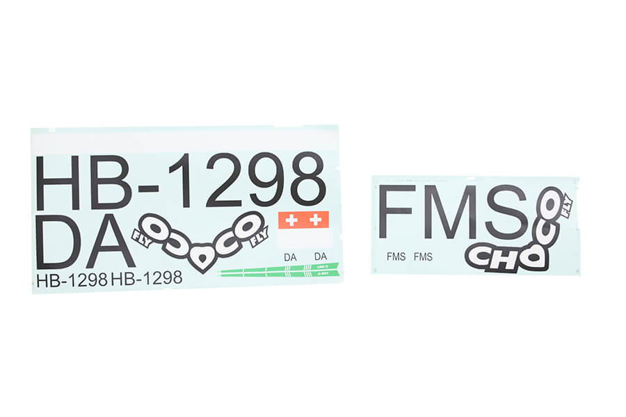ASW 17 decal sheet featuring HB-1298 and FMS branding for RC models.