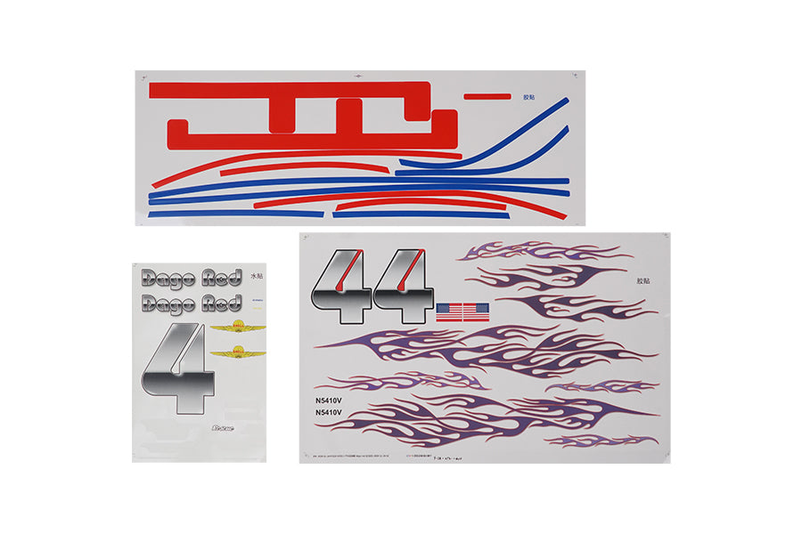 P-51 Dago Red decal sheet featuring red flames and the number 44