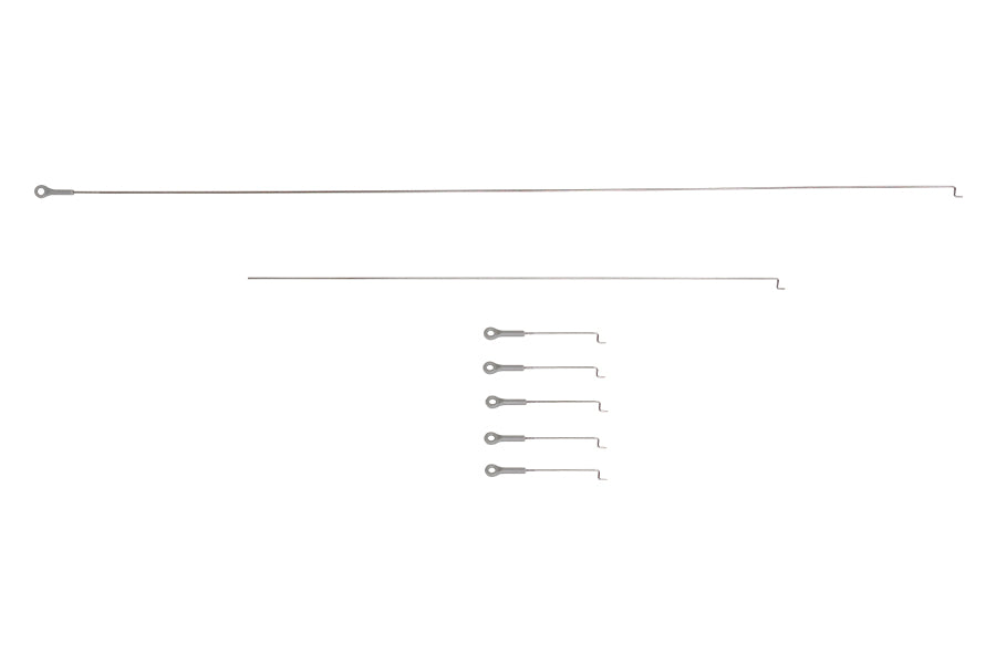 Set of linkage rods for RC models, including various lengths and looped ends.