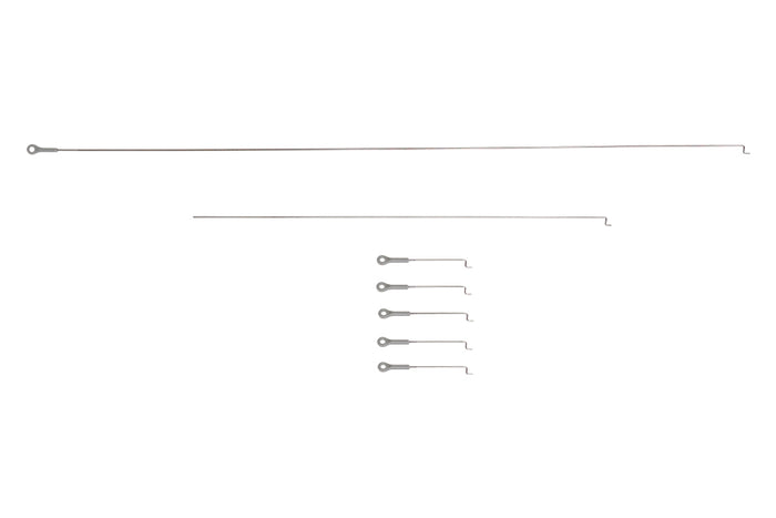 Set of linkage rods for RC models, including various lengths and looped ends.
