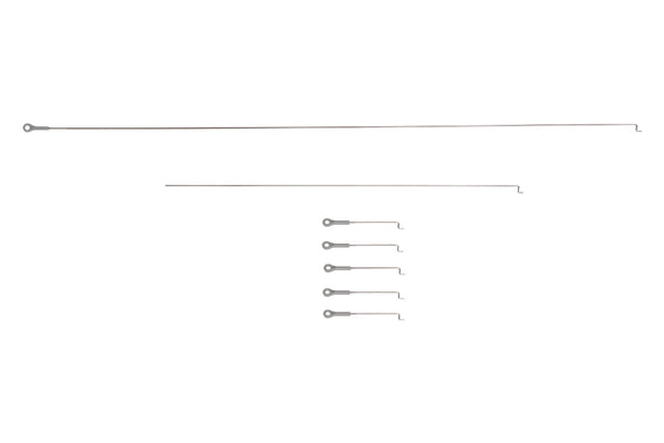 Set of linkage rods for RC models, including various lengths and looped ends.