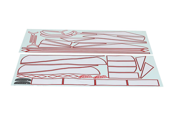 Pitts 1400mm V2 decal sheet with red and white designs for RC model aircraft