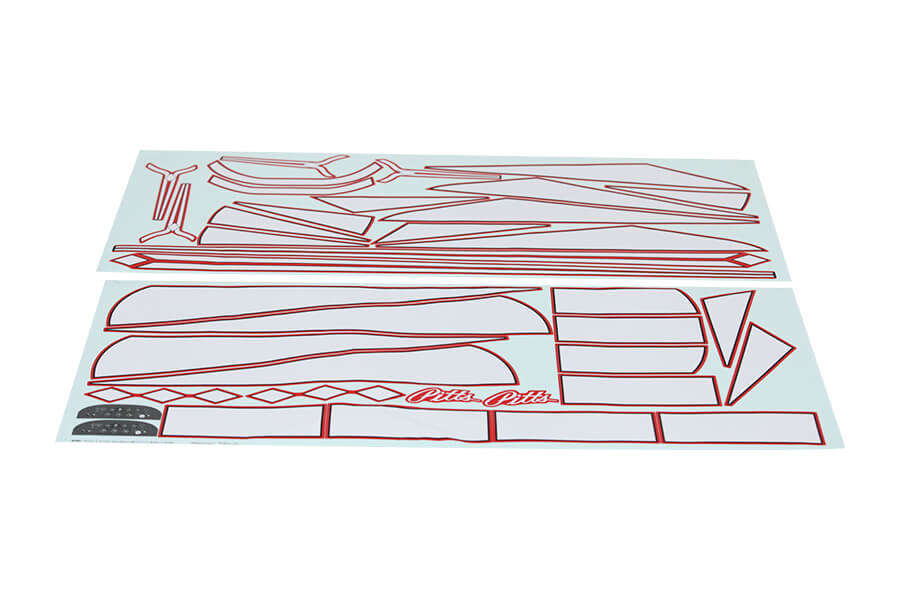 Pitts 1400mm V2 decal sheet with red and white designs for RC model aircraft