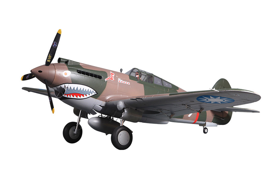 FMS P-40B Warhawk model airplane with Flying Tiger livery and shark mouth design