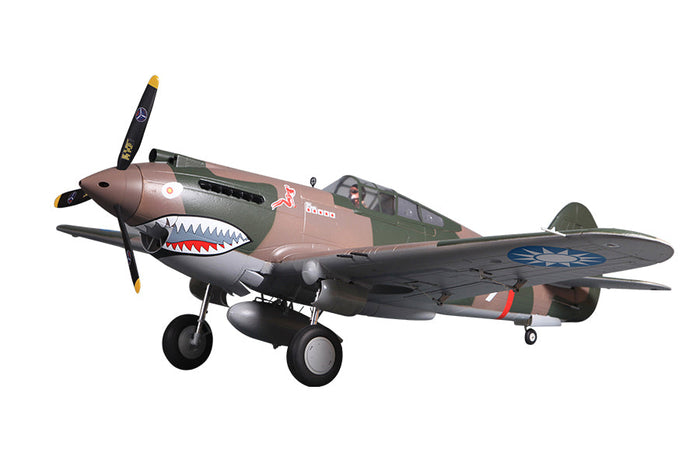 FMS P-40B Warhawk model airplane with Flying Tiger livery and shark mouth design