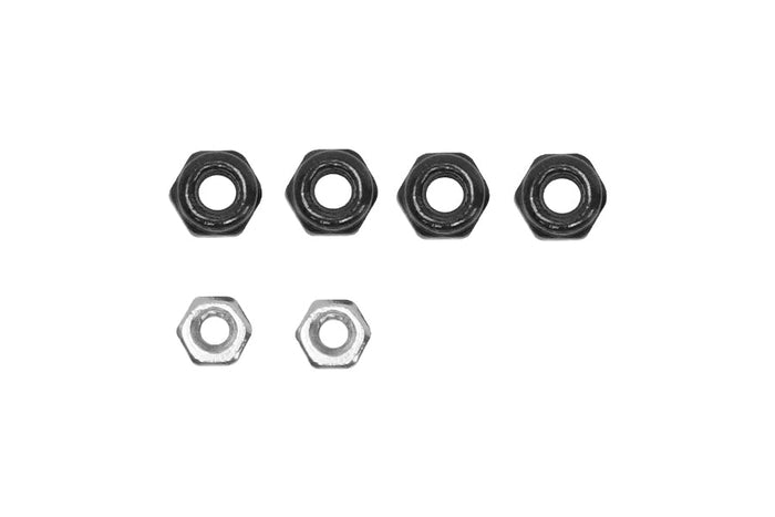 Black and silver screw nuts for RC models in various sizes