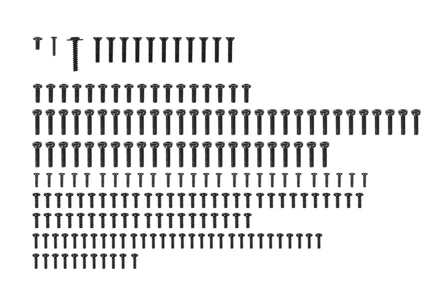 Collection of black screws for RC model assembly