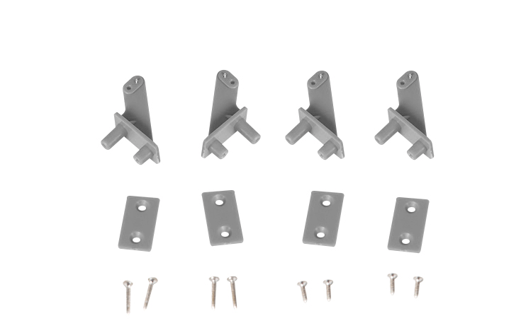 Gray control horns and screws for RC model assembly