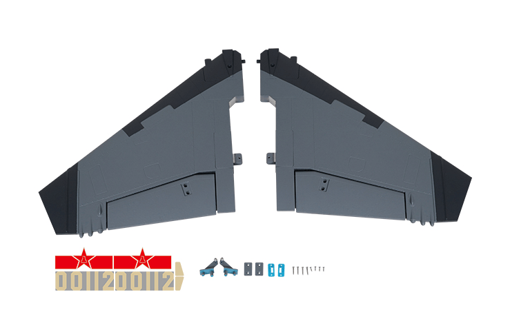 70mm J-11 vertical stabilizer with red star markings and assembly parts