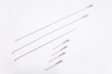 Set of six linkage rods for RC models, varying lengths and shapes