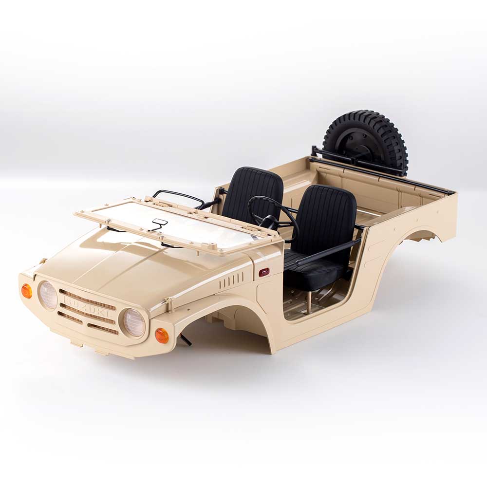 1:6 scale Jimny car body assembly in beige with black interior and spare tire