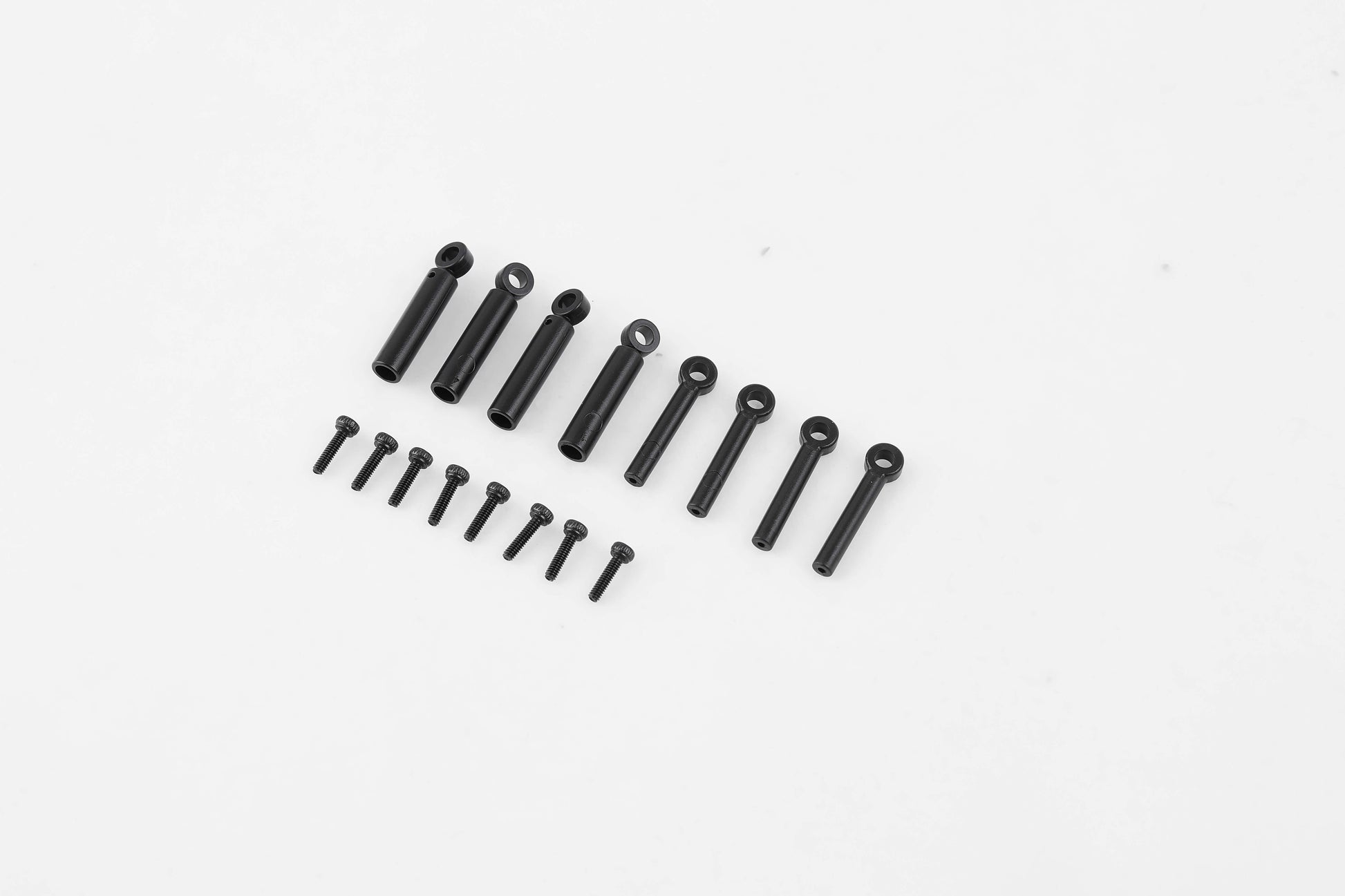 Set of black RC model links and screws for remote control vehicles