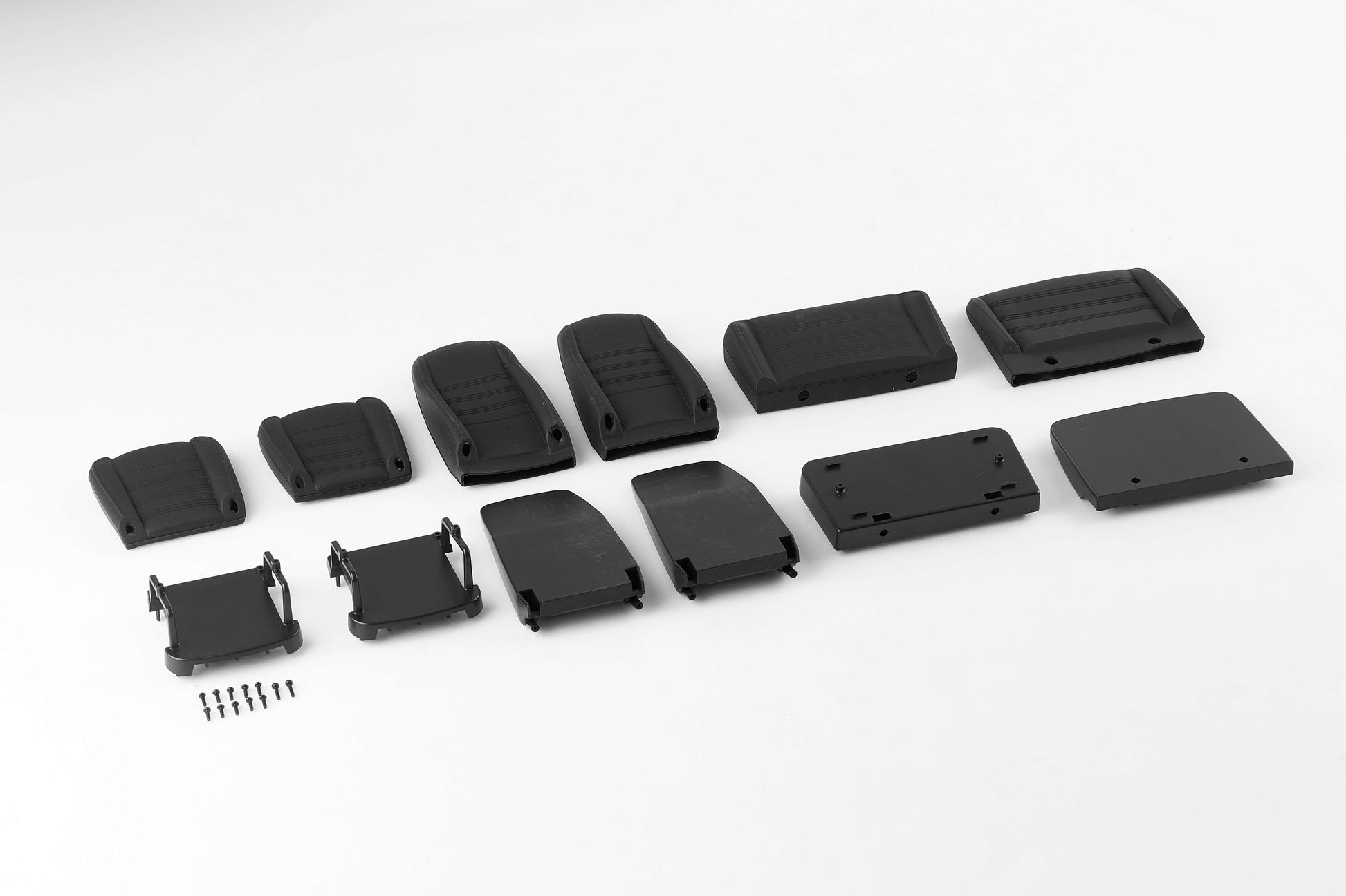 Black plastic parts for 1:10 Mashigan SEAT SET with cushions and mounts.
