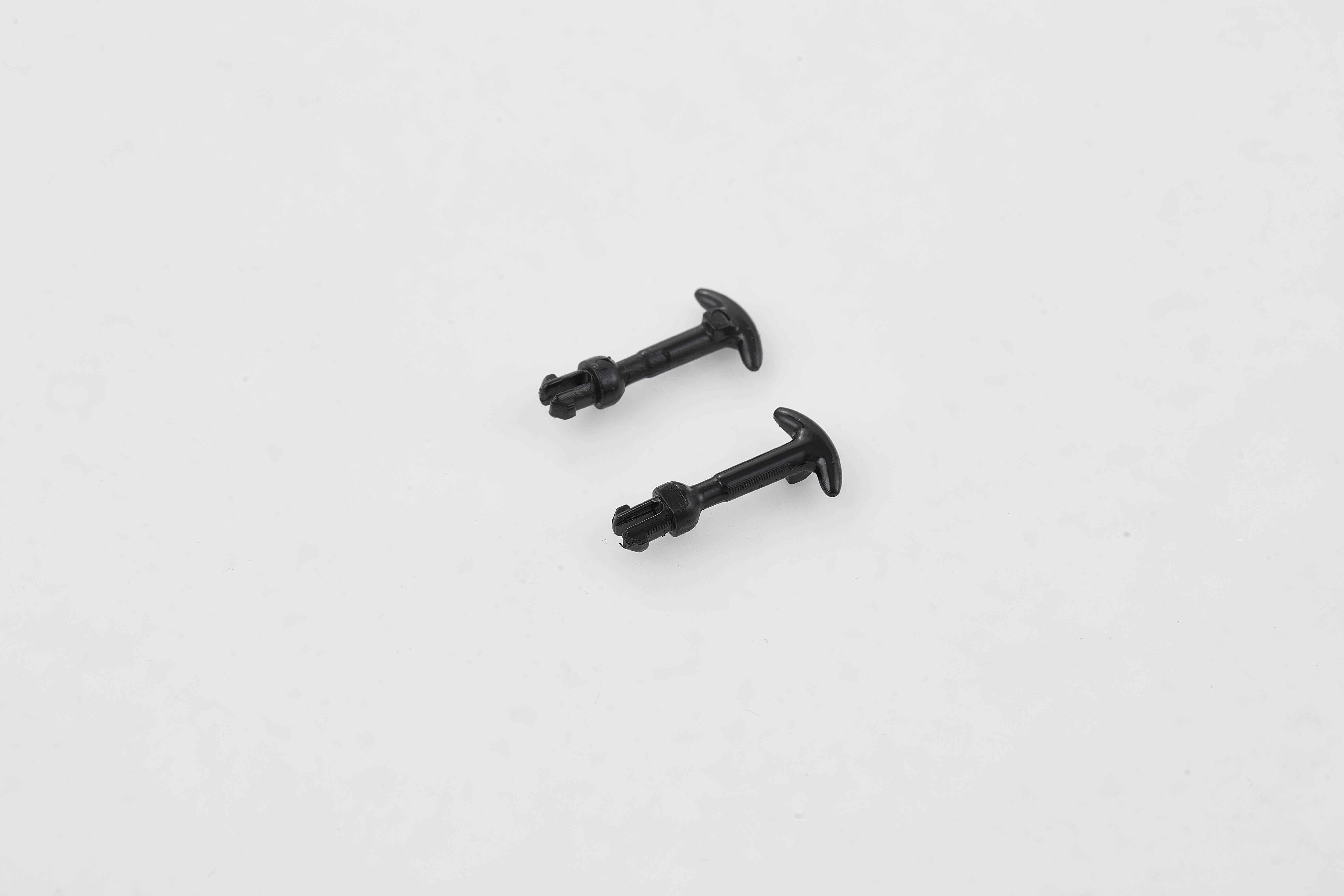 Black hood lock pins for RC models, ideal for enhancing vehicle performance.
