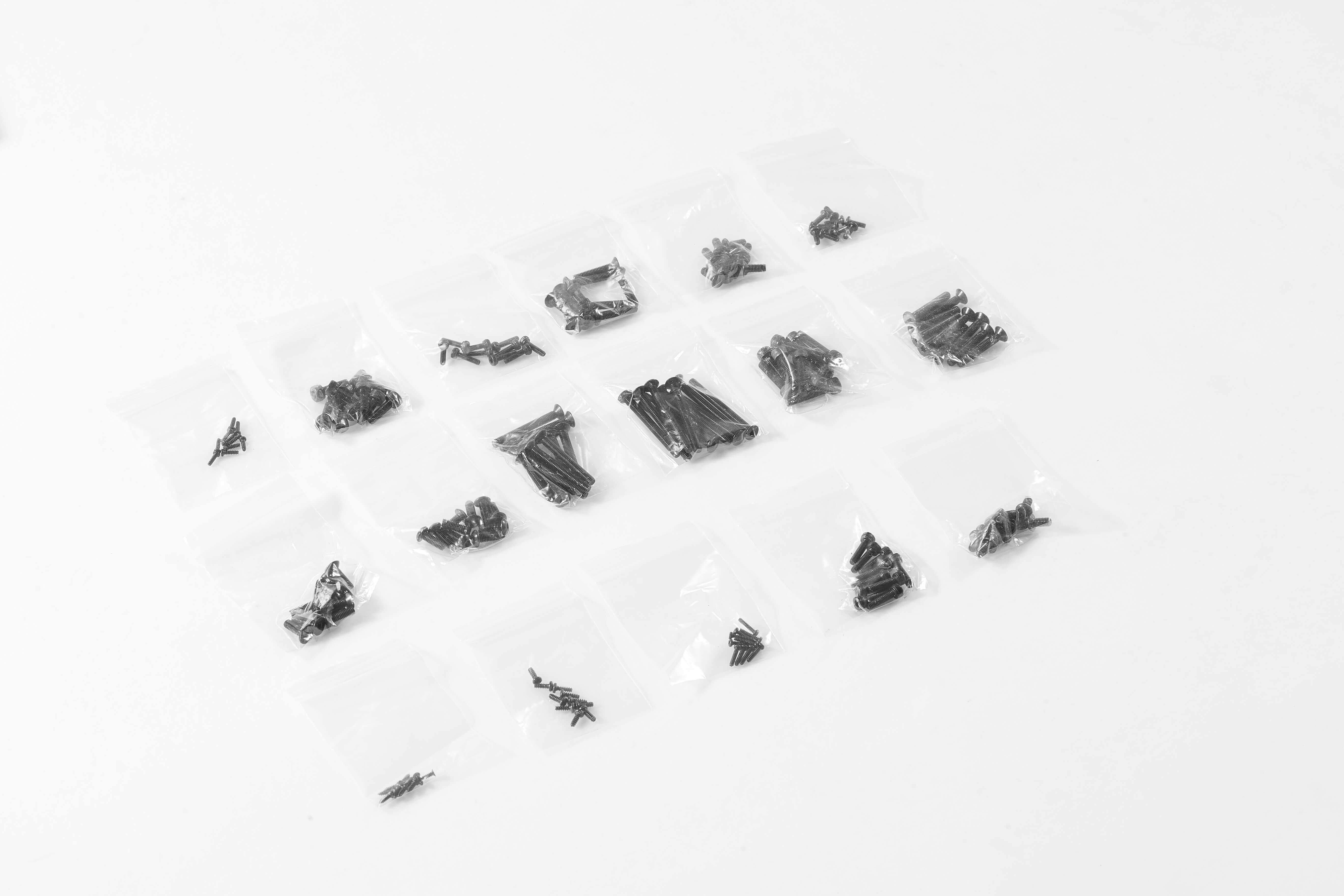 1:10 Mashigan screw set including assorted screws in clear bags.