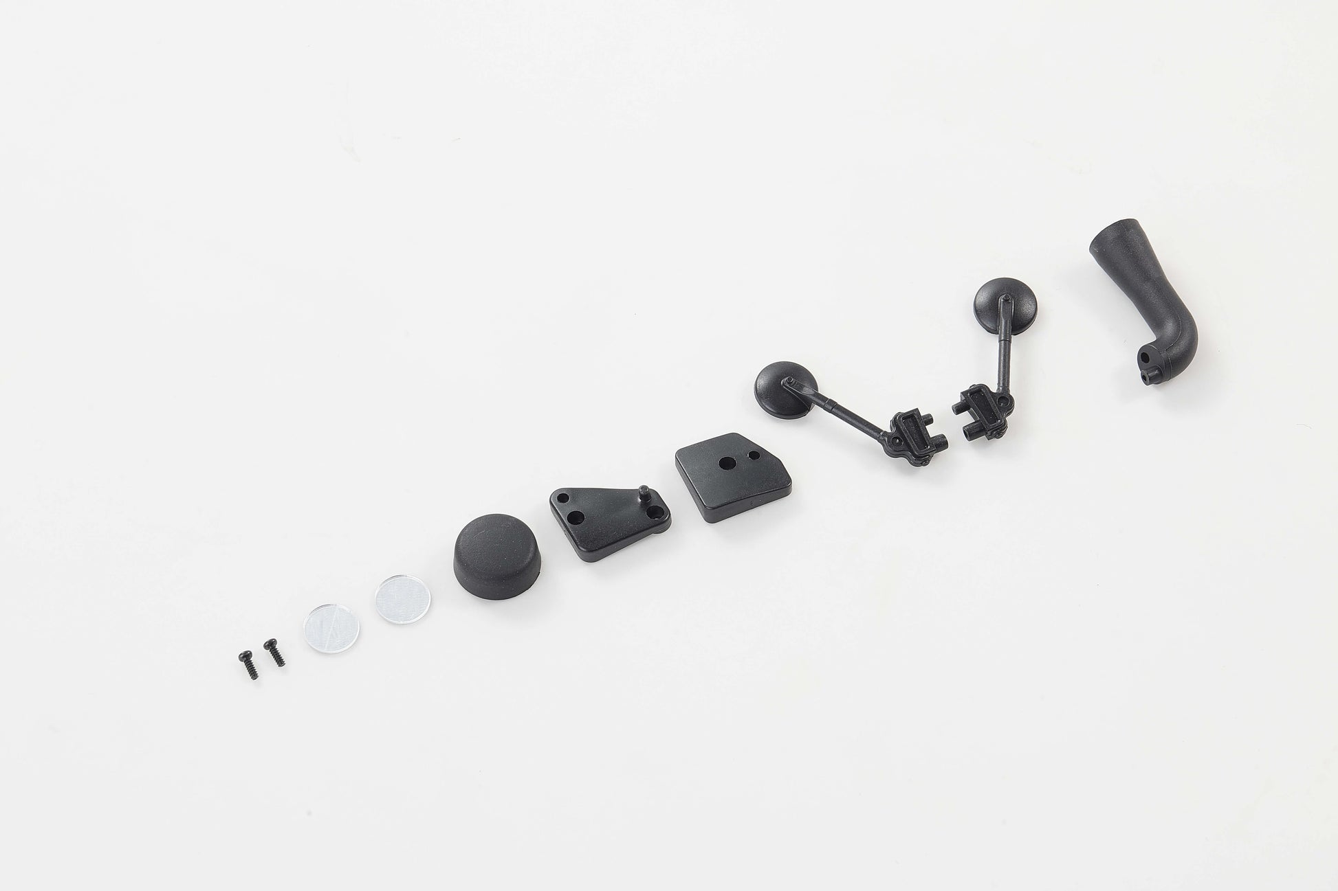 Black RC model parts including rearview mirror and snorkel for Atlas 4x4.