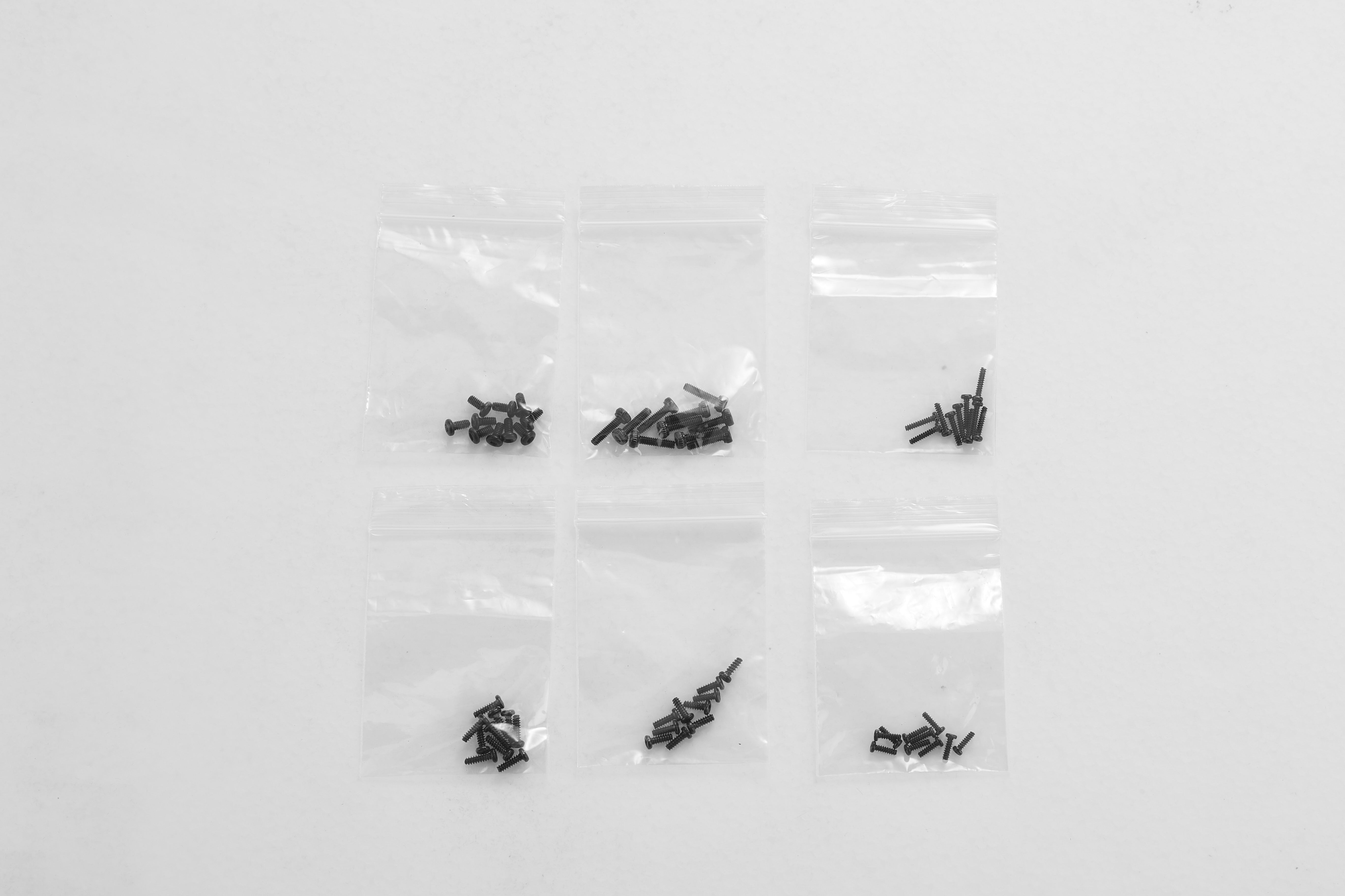Assorted screws in plastic bags for RC model assembly