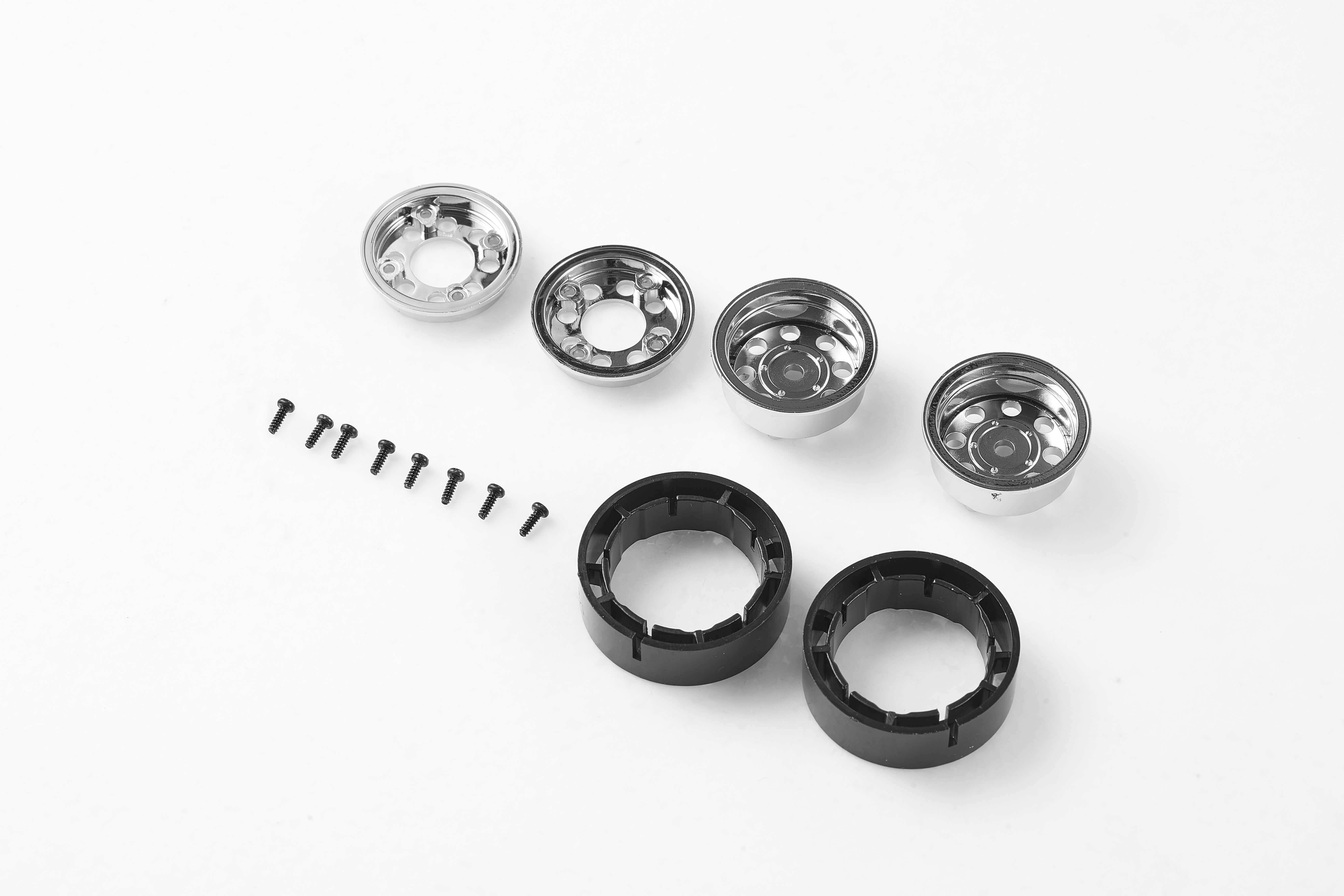 K5 Blazer wheel set with silver and black rims and assembly screws