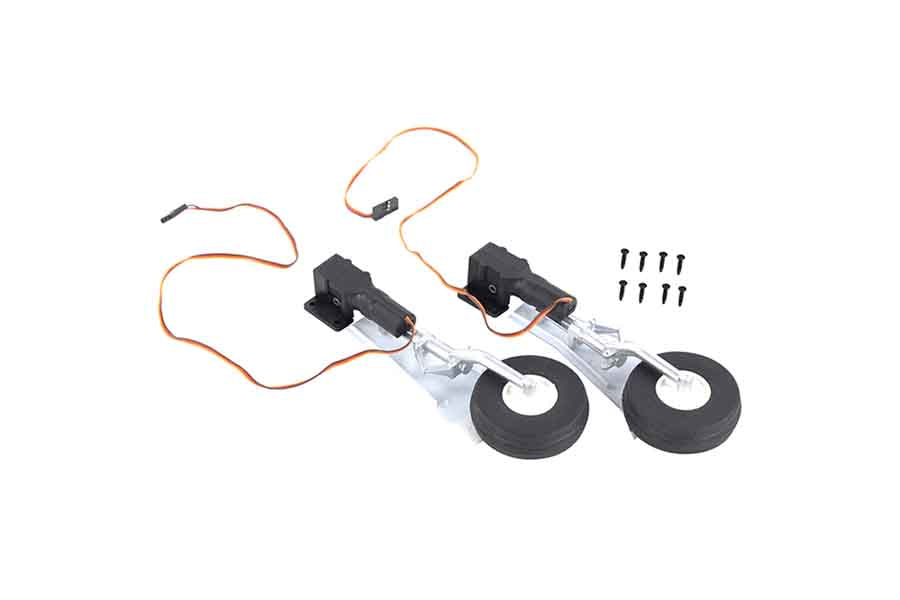 RC airplane landing gear system with wheels and servos