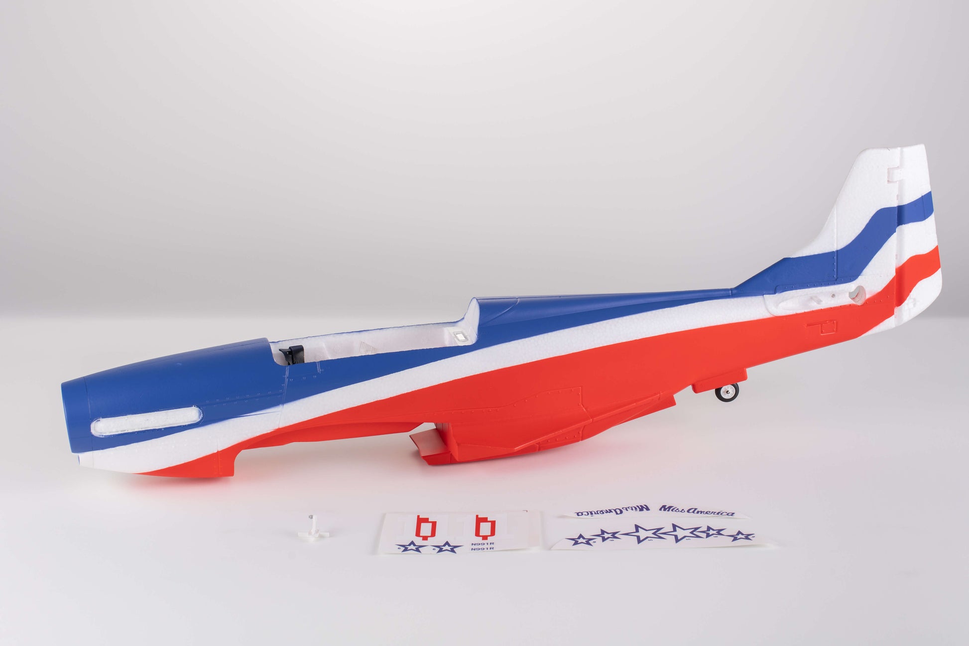 1100mm P-51 fuselage in red, white, and blue with star decals