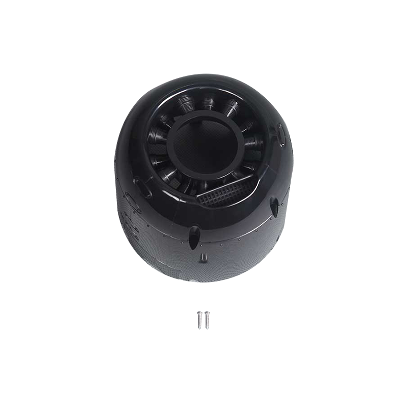 Black RC aircraft cowl with two screws for installation