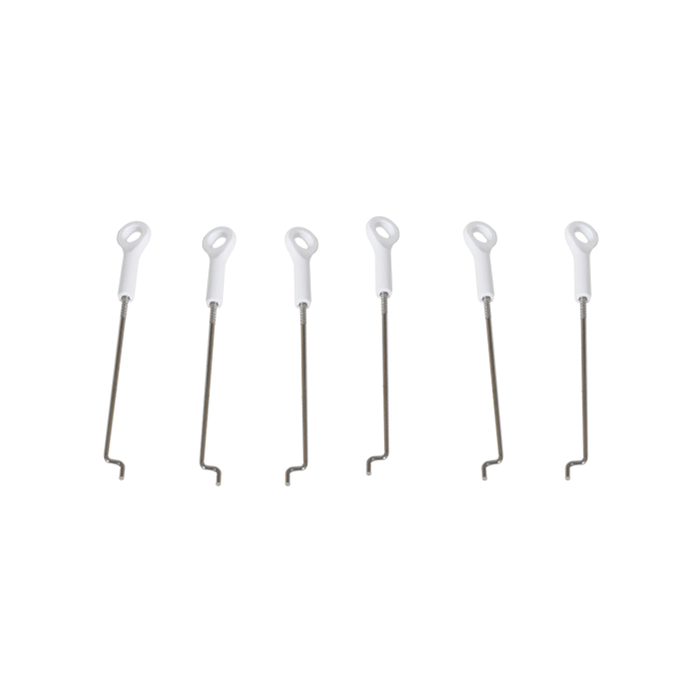 Set of six RC model linkage rods with white grips and metal hooks