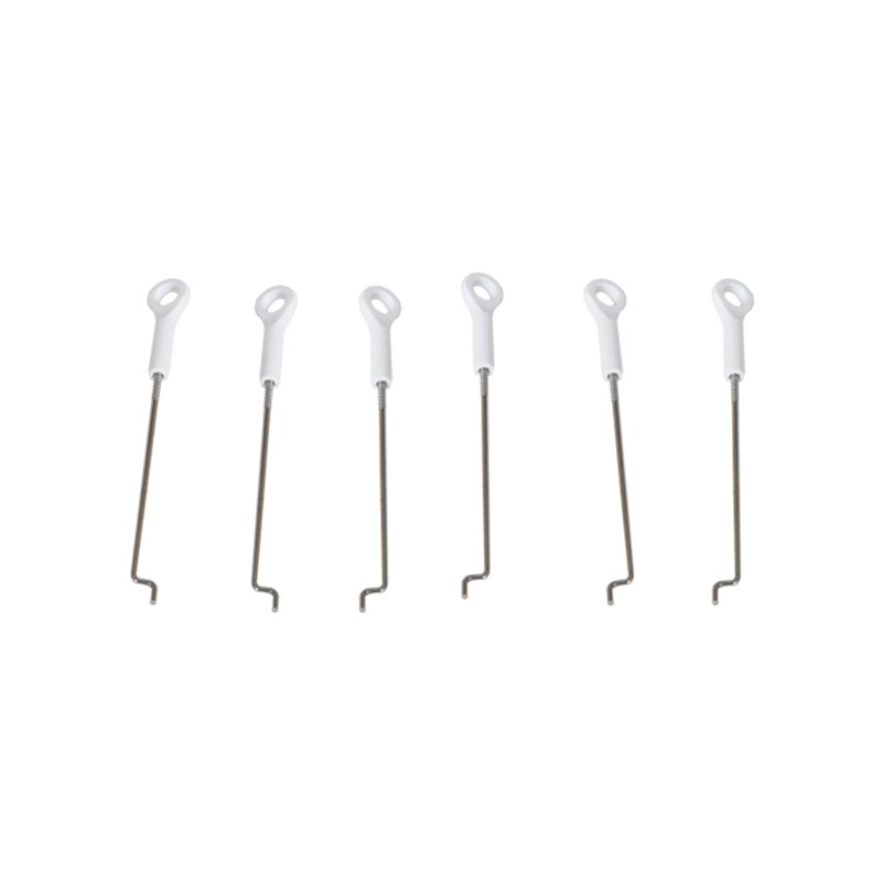 Set of six RC model linkage rods with white grips and metal hooks
