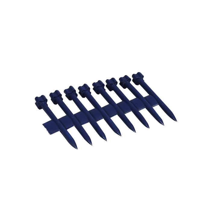Blue heavy-duty plastic stakes for securing outdoor equipment