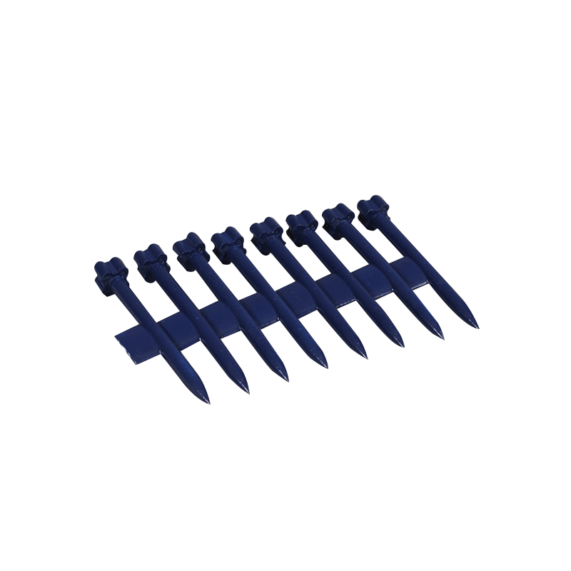 Blue heavy-duty plastic stakes for securing outdoor equipment