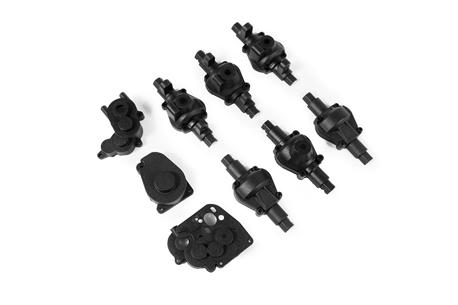 1:18 Atlas 6X6 Crawlers transmission gear box and axle set components in black.