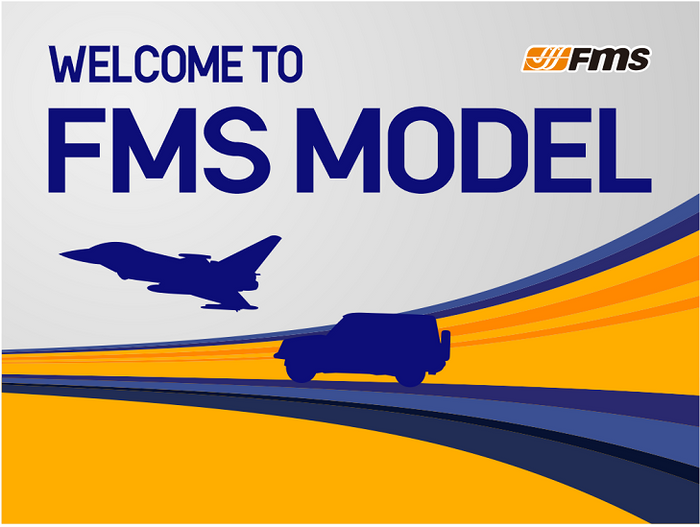 Welcome banner for FMS Model with airplane and vehicle silhouettes.